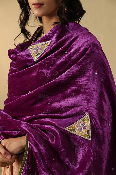 Shop_Weaver Story_Purple Velvet Embroidery Geometric Zardozi Doshala _Online_at_Aza_Fashions