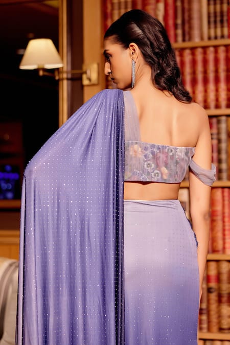 Shop Gauri Dhawan Multi Color Butter Knit Jersey Printed Floral One Shoulder Layered Blouse at Aza Fashions Shop_Gauri Dhawan_Multi Color Butter Knit Jersey Printed Floral One Shoulder Layered Blouse_at_Aza_Fashions