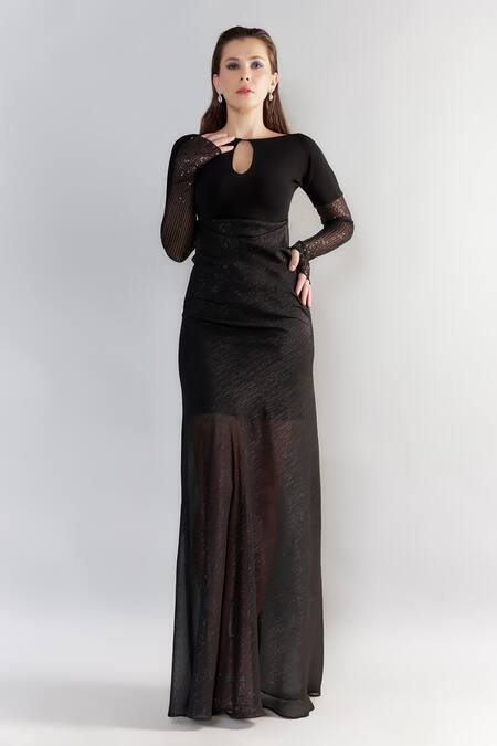 Embellished Polyester Shimmer A Line Gown in Beige : TUZ216
