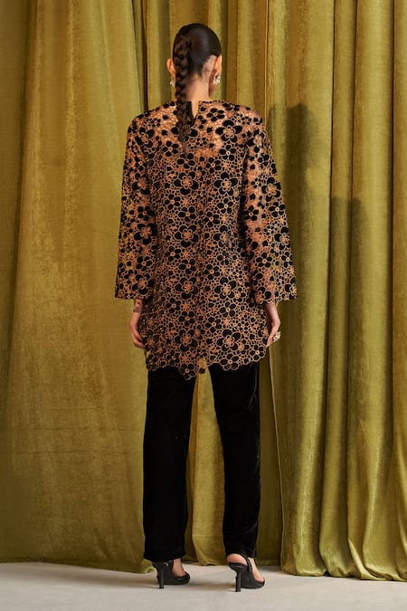 Qala Clothing Elara Velvet Floral Embroidered Shirt 