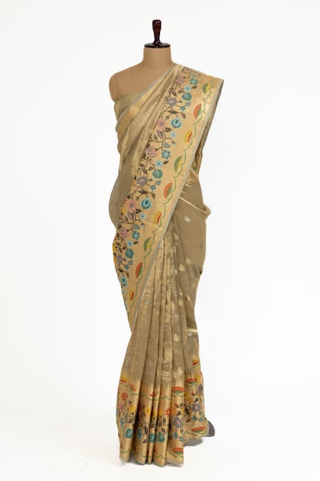 Paaprika Meenakari Border Woven Saree With Unstitched Blouse Piece 