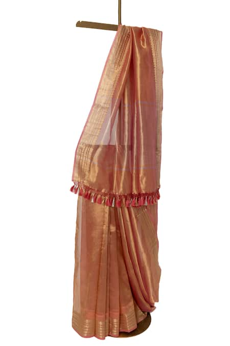 Paaprika Border Handwoven Saree With Unstitched Blouse Piece 