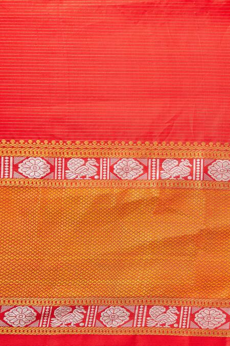 Paaprika_Red Silk, Handloom Laddoo Kamalam Woven Saree With Unstitched Blouse Piece_at_Aza_Fashions