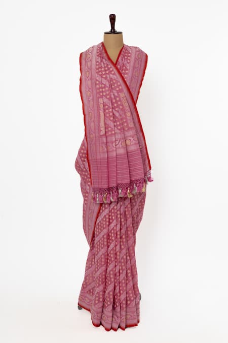 Paaprika Bullian Leaf Handwoven Jamdani Saree With Unstitched Blouse Piece 