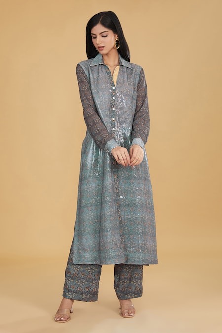 Rabani & Rakha Sequin Embellished Kurta & Pant Set 