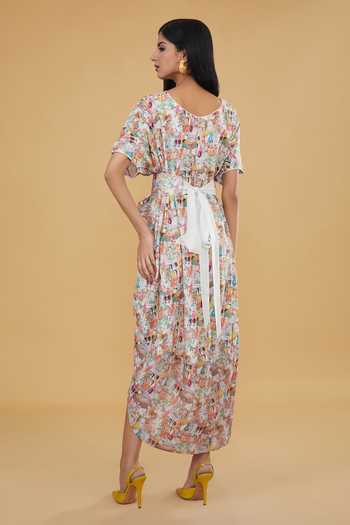Rabani & Rakha Rajput Print Dress With Embellished Belt 