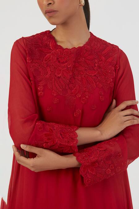 Buy Lajjoo C Red Georgette Embroidery Pansy Bloom High Mehar Rafflesia Kurta With Palazzo Online at Aza Fashions Buy_Lajjoo C_Red Georgette Embroidery Pansy Bloom High Mehar Rafflesia Kurta With Palazzo _Online_at_Aza_Fashions