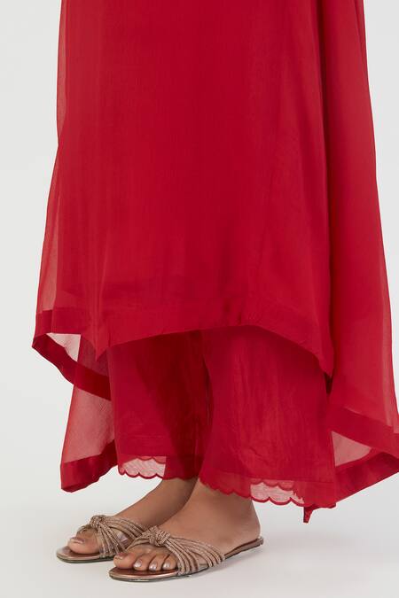 Shop Lajjoo C Red Georgette Embroidery Pansy Bloom High Mehar Rafflesia Kurta With Palazzo Online at Aza Fashions Shop_Lajjoo C_Red Georgette Embroidery Pansy Bloom High Mehar Rafflesia Kurta With Palazzo _Online_at_Aza_Fashions