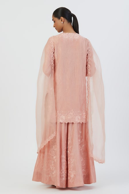 Shop Lajjoo C Pink Organza Embroidery Floral Noori Border Dupatta at Aza Fashions Shop_Lajjoo C_Pink Organza Embroidery Floral Noori Border Dupatta _at_Aza_Fashions