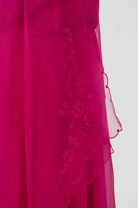 Lajjoo C Pink Organza Embroidery Floret Nira Dupatta Online at Aza Fashions Lajjoo C_Pink Organza Embroidery Floret Nira Dupatta _Online_at_Aza_Fashions