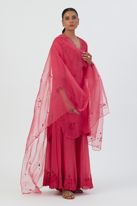 Lajjoo C Pink Organza Embroidery Ditsy Priya Dupatta
