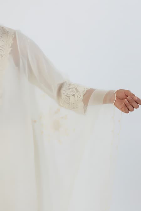 Lajjoo C Ivory Organza Embroidered Thread Nira Dupatta Online at Aza Fashions Lajjoo C_Ivory Organza Embroidered Thread Nira Dupatta _Online_at_Aza_Fashions