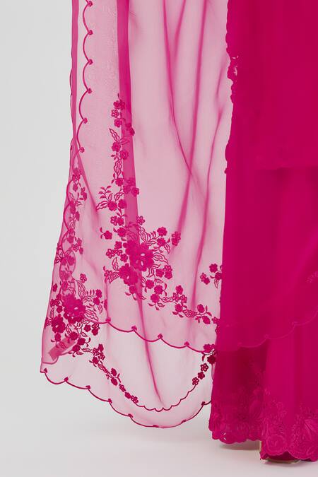 Lajjoo C_Pink Organza Embroidered Thread Nira Dupatta _Online_at_Aza_Fashions