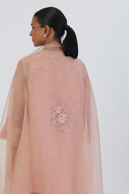 Shop_Lajjoo C_Pink Organza Embroidery Nira Thread Dupatta _at_Aza_Fashions