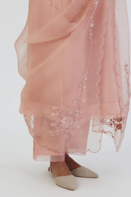 Lajjoo C_Pink Organza Embroidery Nira Thread Dupatta _Online_at_Aza_Fashions