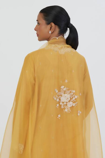 Lajjoo C Yellow Organza Embroidered Thread Nira Work Dupatta Online at Aza Fashions Lajjoo C_Yellow Organza Embroidered Thread Nira Work Dupatta _Online_at_Aza_Fashions