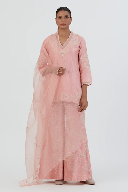Lajjoo C Pink Organza Embroidered Thread Priya Dupatta