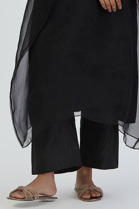 Shop Lajjoo C Black Kurta Organza Embroidered Thread Round Rumi Bodice With Silk Pant Online at Aza Fashions Shop_Lajjoo C_Black Kurta Organza Embroidered Thread Round Rumi Bodice With Silk Pant _Online_at_Aza_Fashions