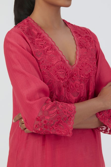 Buy Lajjoo C Pink Silk Embroidery Buttercup Bloom Scallop Isha Camellia Kurta With Sharara Online at Aza Fashions Buy_Lajjoo C_Pink Silk Embroidery Buttercup Bloom Scallop Isha Camellia Kurta With Sharara _Online_at_Aza_Fashions