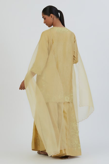 Shop Lajjoo C Yellow Organza Embroidery Ditsy Dot Ela Scallop Border Dupatta at Aza Fashions Shop_Lajjoo C_Yellow Organza Embroidery Ditsy Dot Ela Scallop Border Dupatta _at_Aza_Fashions