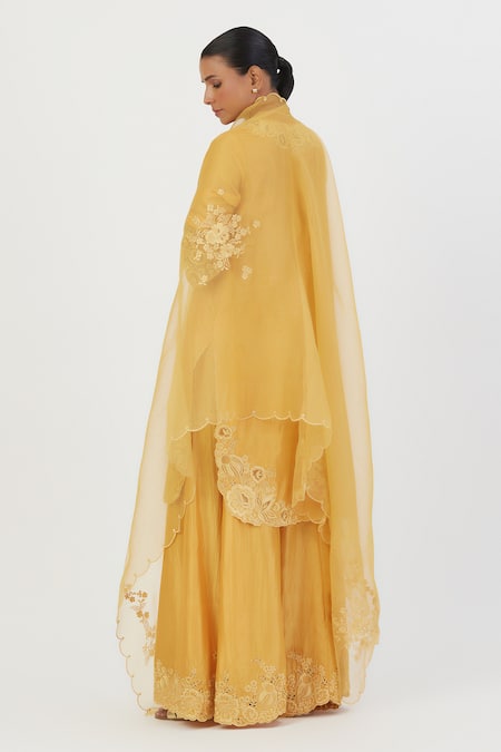 Shop Lajjoo C Yellow Organza Embroidery Ditsy Dot Nira Florence Dupatta at Aza Fashions Shop_Lajjoo C_Yellow Organza Embroidery Ditsy Dot Nira Florence Dupatta _at_Aza_Fashions