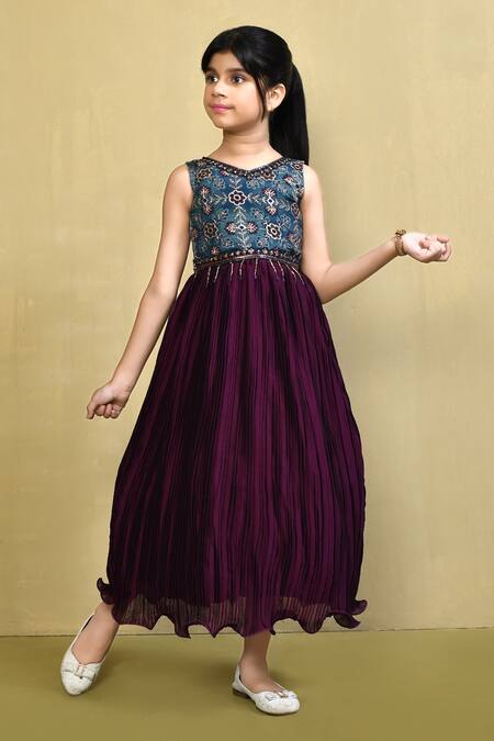 Buy_Petite Pomme_Multi Color Georgette Embroidery Floral Bloom Print Bodice Gown_Online_at_Aza_Fashions
