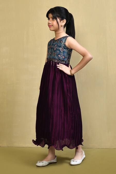 Shop_Petite Pomme_Multi Color Georgette Embroidery Floral Bloom Print Bodice Gown_Online_at_Aza_Fashions