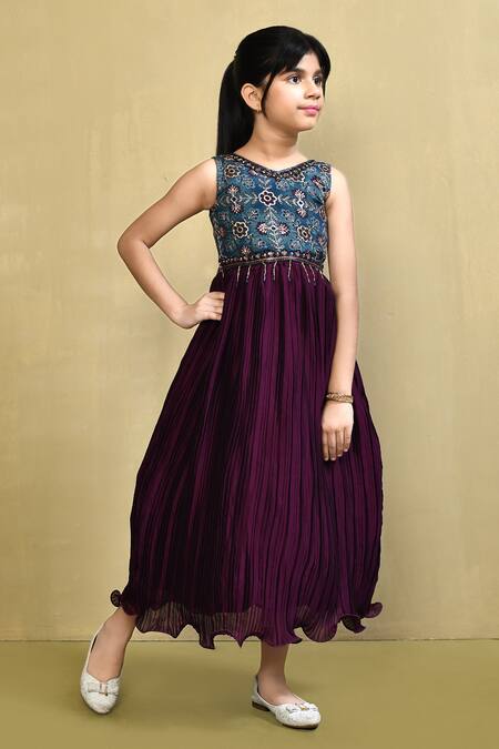 Petite Pomme_Multi Color Georgette Embroidery Floral Bloom Print Bodice Gown_at_Aza_Fashions