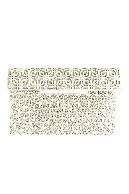 Kokommo White Hand Embroidery Mirana Bead Clutch 