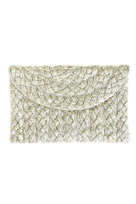 Kokommo Silver Hand Embroidery Liana Braided Clutch 