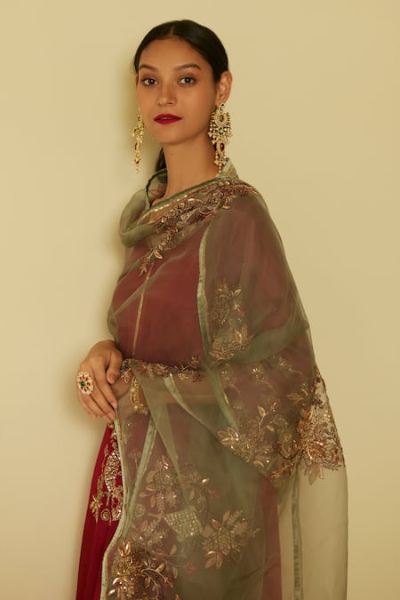 Shop Sarang Kaur Blue Organza, Silk Embroidery Arya Dupatta Online at Aza Fashions Shop_Sarang Kaur_Blue Organza, Silk Embroidery Arya Dupatta _Online_at_Aza_Fashions