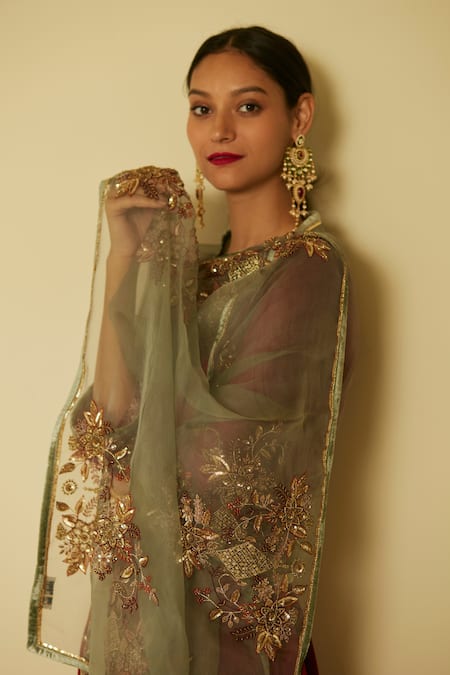 Sarang Kaur Blue Organza, Silk Embroidery Arya Dupatta at Aza Fashions Sarang Kaur_Blue Organza, Silk Embroidery Arya Dupatta _at_Aza_Fashions