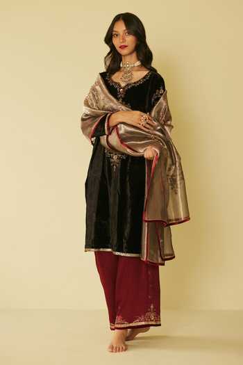 Buy_Sarang Kaur_Silver Tissue, Silk Embroidery Dareecha Dupatta_Online_at_Aza_Fashions