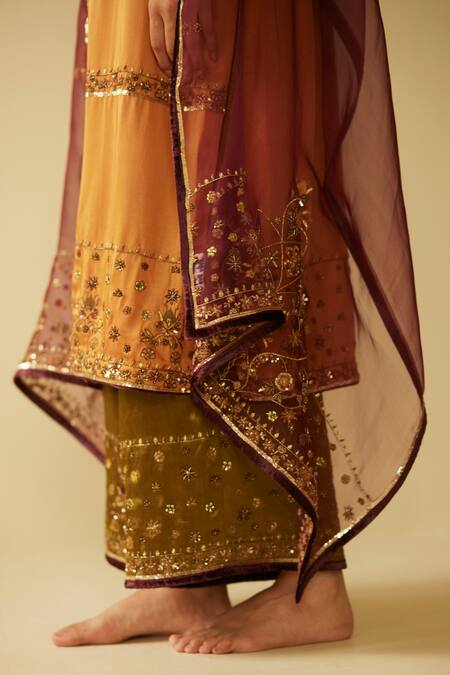 Shop_Sarang Kaur_Purple Organza, Silk Embroidery Farida Hand Dupatta _Online_at_Aza_Fashions