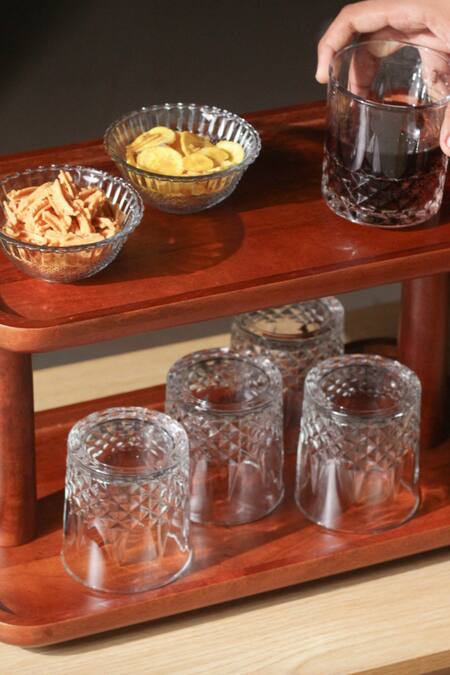 Brick Brown Brown Solid Wood Rectangular Shaped Twin-tiered Organizer Online at Aza Fashions Brick Brown_Brown Solid Wood Rectangular Shaped Twin-tiered Organizer_Online_at_Aza_Fashions