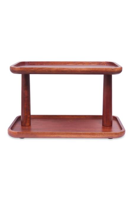 Shop Brick Brown Brown Solid Wood Rectangular Shaped Twin-tiered Organizer Online at Aza Fashions Shop_Brick Brown_Brown Solid Wood Rectangular Shaped Twin-tiered Organizer_Online_at_Aza_Fashions