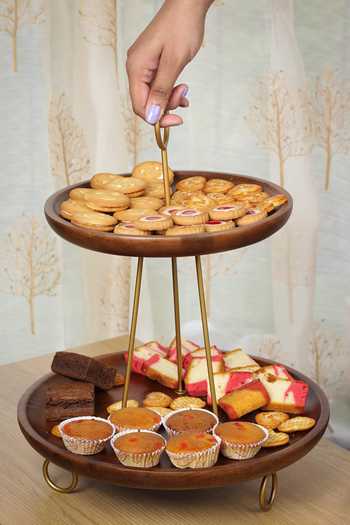 Buy Brick Brown Brown Metal, Solid Wood And Round Shaped Cake Stand at Aza Fashions Buy_Brick Brown_Brown Metal, Solid Wood And Round Shaped Cake Stand_at_Aza_Fashions