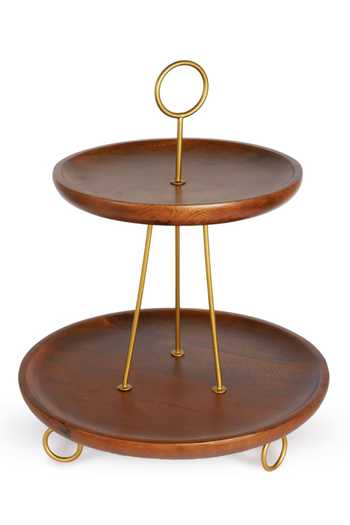 Shop Brick Brown Brown Metal, Solid Wood And Round Shaped Cake Stand at Aza Fashions Shop_Brick Brown_Brown Metal, Solid Wood And Round Shaped Cake Stand_at_Aza_Fashions
