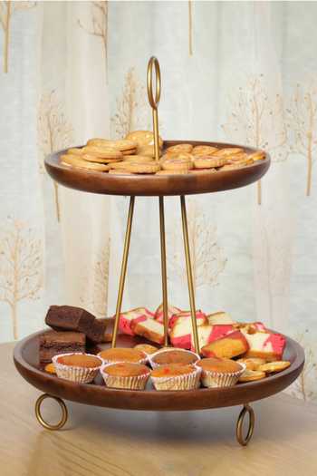 Brick Brown Brown Metal, Solid Wood And Round Shaped Cake Stand Online at Aza Fashions Brick Brown_Brown Metal, Solid Wood And Round Shaped Cake Stand_Online_at_Aza_Fashions