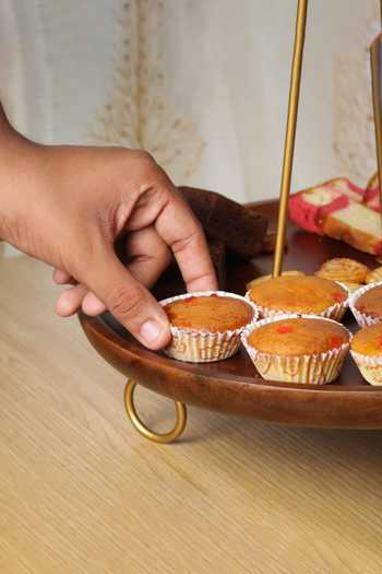 Buy Brick Brown Brown Metal, Solid Wood And Round Shaped Cake Stand Online at Aza Fashions Buy_Brick Brown_Brown Metal, Solid Wood And Round Shaped Cake Stand_Online_at_Aza_Fashions