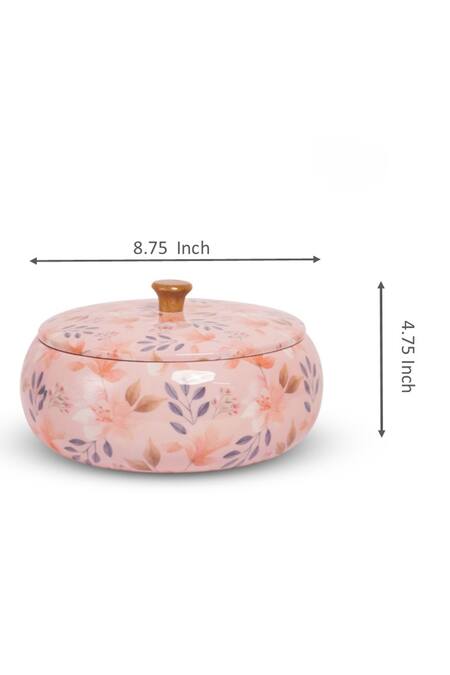 Brick Brown_Multi Color Solid Wood Floral Roti Box_Online_at_Aza_Fashions