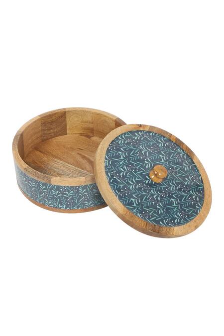 Brick Brown_Multi Color Solid Wood Leaf Pattern Roti Box_Online_at_Aza_Fashions