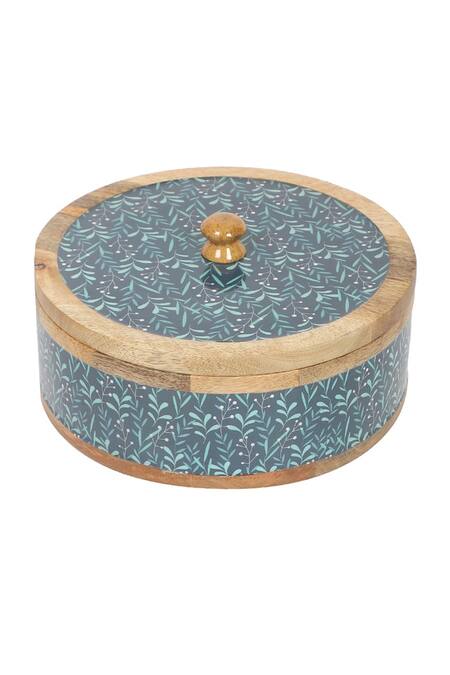 Buy_Brick Brown_Multi Color Solid Wood Leaf Pattern Roti Box_Online_at_Aza_Fashions