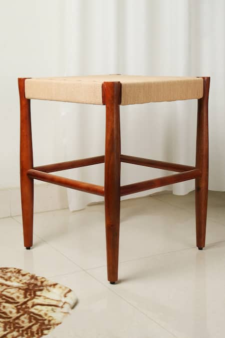 BRICK BROWN Brown Soild Wood Checkered Solid And Joot Square Shaped Nest Stool 