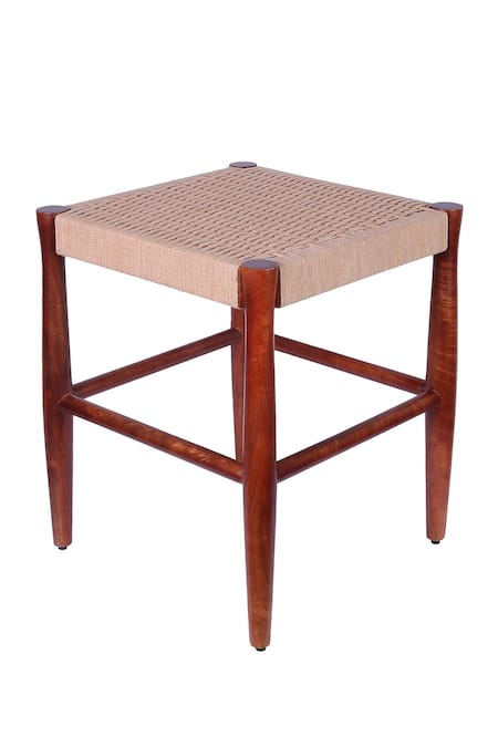 Brick Brown_Brown Soild Wood, Joot Checkered Solid And Square Shaped Nest Stool_Online_at_Aza_Fashions
