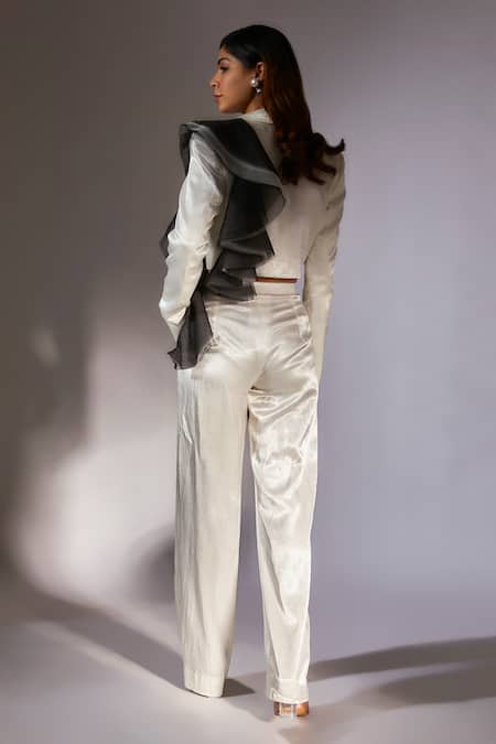 Masumi Mewawalla Structured Ruffle Crop Blazer & Pant Set 