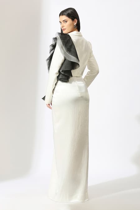 Masumi Mewawalla Structured Ruffle Crop Blazer & Draped Skirt Set