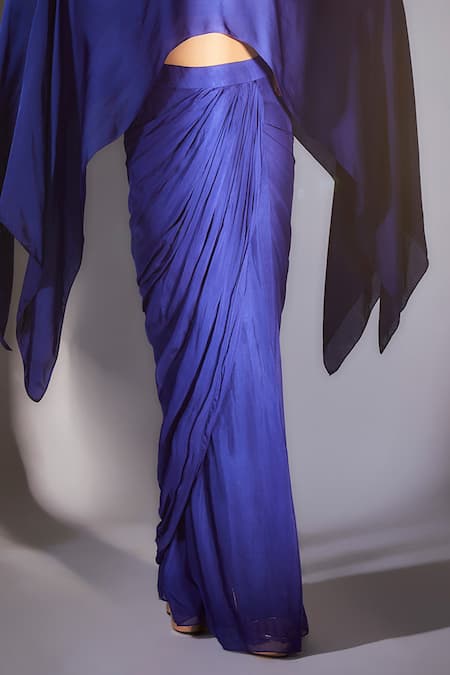 Buy Masumi Mewawalla Blue Satin, Organza, Silk Embroidery Round Neck Draped Skirt Set With Cape Online at Aza Fashions Buy_Masumi Mewawalla_Blue Satin, Organza, Silk Embroidery Round Neck Draped Skirt Set With Cape _Online_at_Aza_Fashions