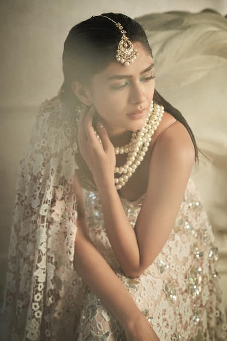 Buy_Shehlaa Khan_White Cotton Sequins, Crystals Asymmetric Crochet Embellished Lehenga Set _Online_at_Aza_Fashions