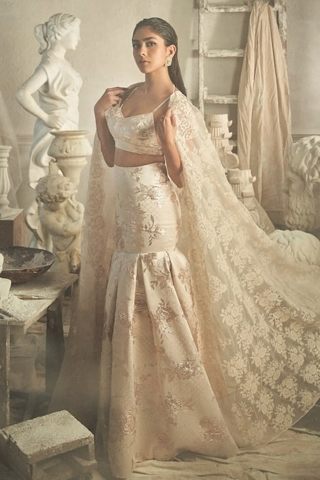 Shehlaa Khan Floral Woven Mermaid Lehenga Set 